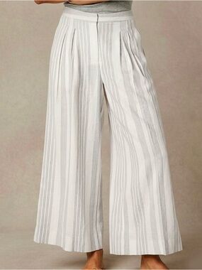 Worthington Linen Blend Cropped Pants Women’s 6 Tall Wide Leg Gray Striped